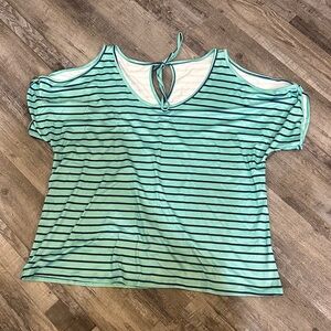 Striped Cold Shoulder Top - Green